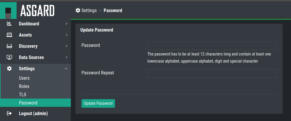 Changing the default user password